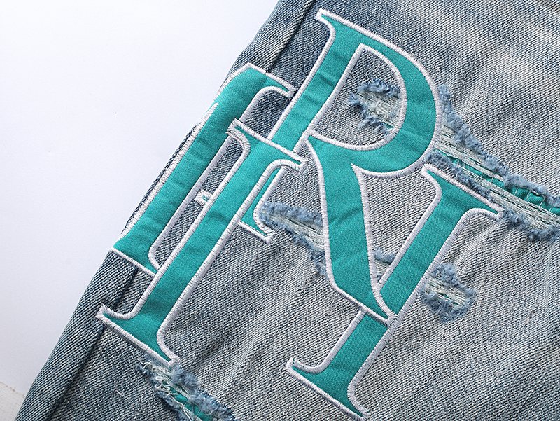 AMIRI Turquoise Embroidered Light Blue Jeans ¡ª detail