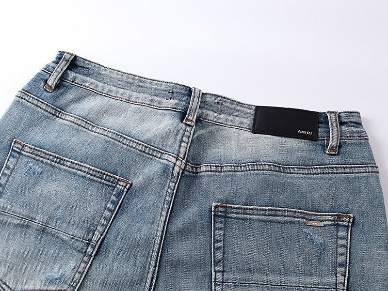 AMIRI Turquoise Embroidered Light Blue Jeans ¡ª detail