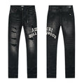 AMIRI Hollywood Lettering Distressed Jeans in Black ¡ª hero