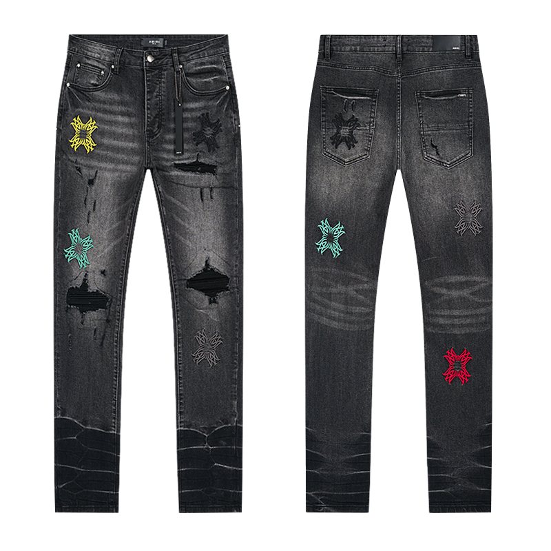 AMIRI Black Distressed Embroidered Jeans ¡ª hero