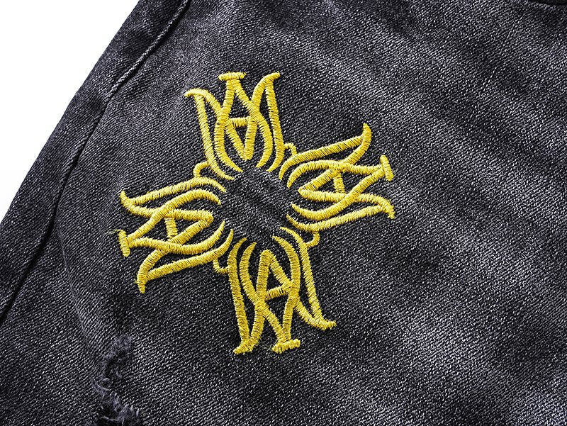 AMIRI Black Distressed Embroidered Jeans ¡ª detail