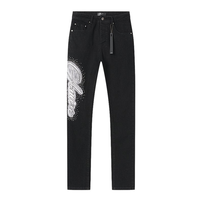 AMIRI Rhinestone-Style Side Graphic Black Jeans ¡ª hero