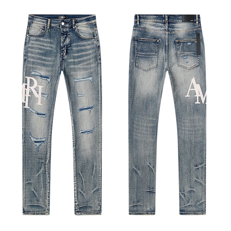 AMIRI Light Blue Distressed Appliqu¨¦ Jeans ¡ª hero