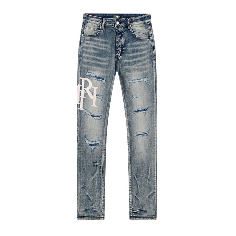 AMIRI Light Blue Distressed Appliqu¨¦ Jeans ¡ª front