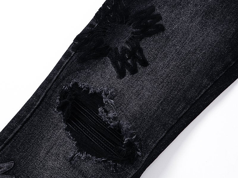 AMIRI Black Floral Distressed Jeans ¡ª detail