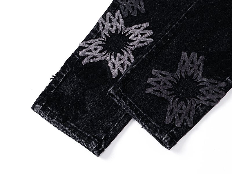 AMIRI Black Floral Distressed Jeans ¡ª detail