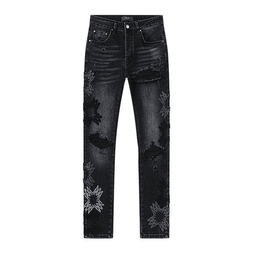 AMIRI Black Floral Distressed Jeans ¡ª front
