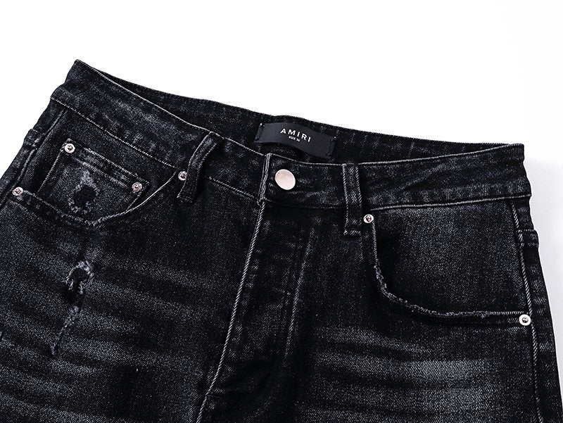 AMIRI Black Floral Distressed Jeans ¡ª detail