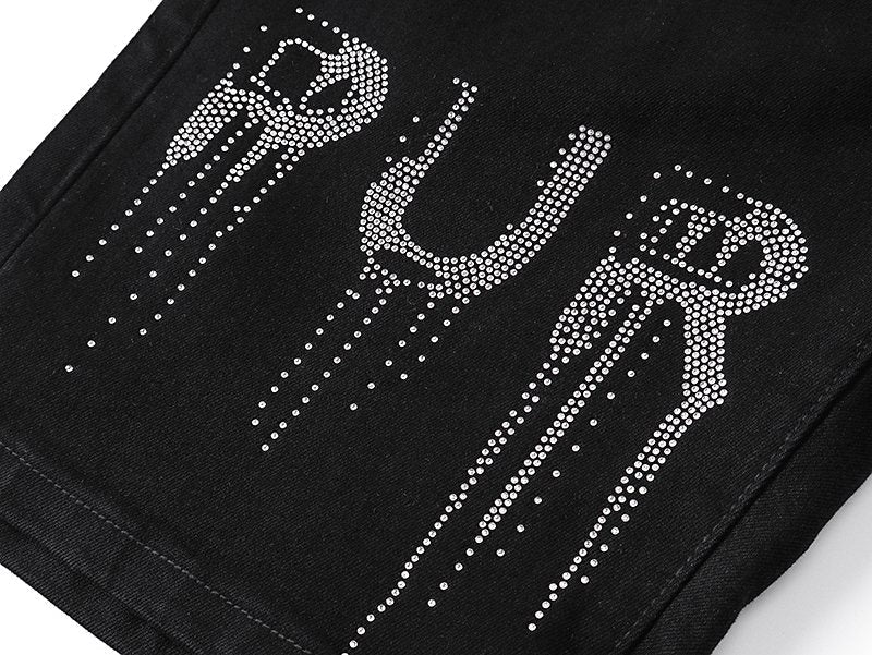 Purple Brand Black Rhinestone Denim Shorts ¡ª detail