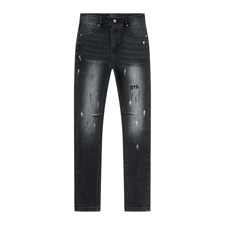 R+A Black Distressed Washed Jeans ¡ª front