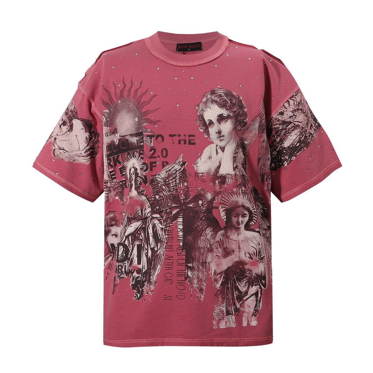 RARE PEACE Statues Rhinestone Graphic T-Shirt ¡ª front