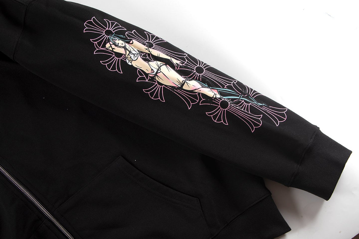 Chrome Hearts Anime Floral Zip-Up Hoodie ¡ª detail