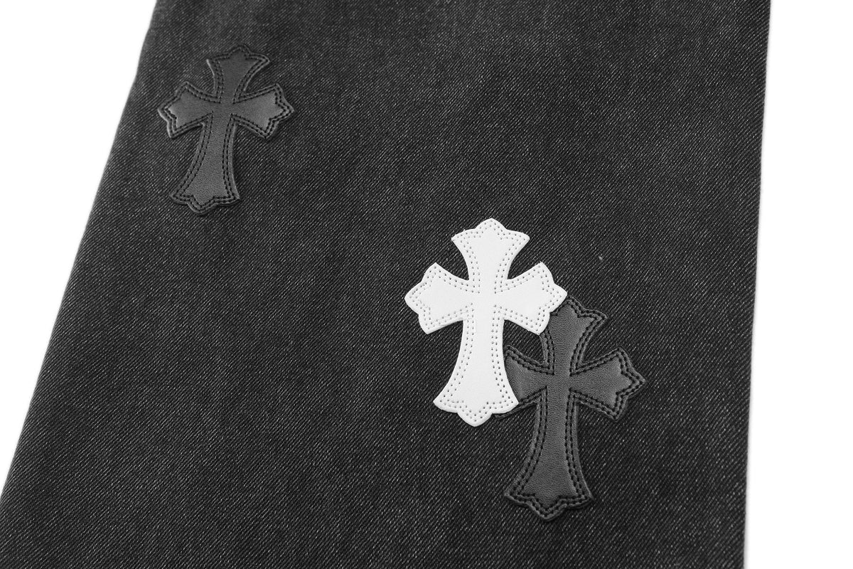 Chrome Hearts Cross Applique Washed Black Jeans ¡ª detail