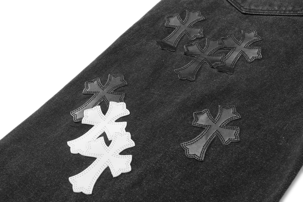 Chrome Hearts Cross Applique Washed Black Jeans ¡ª detail