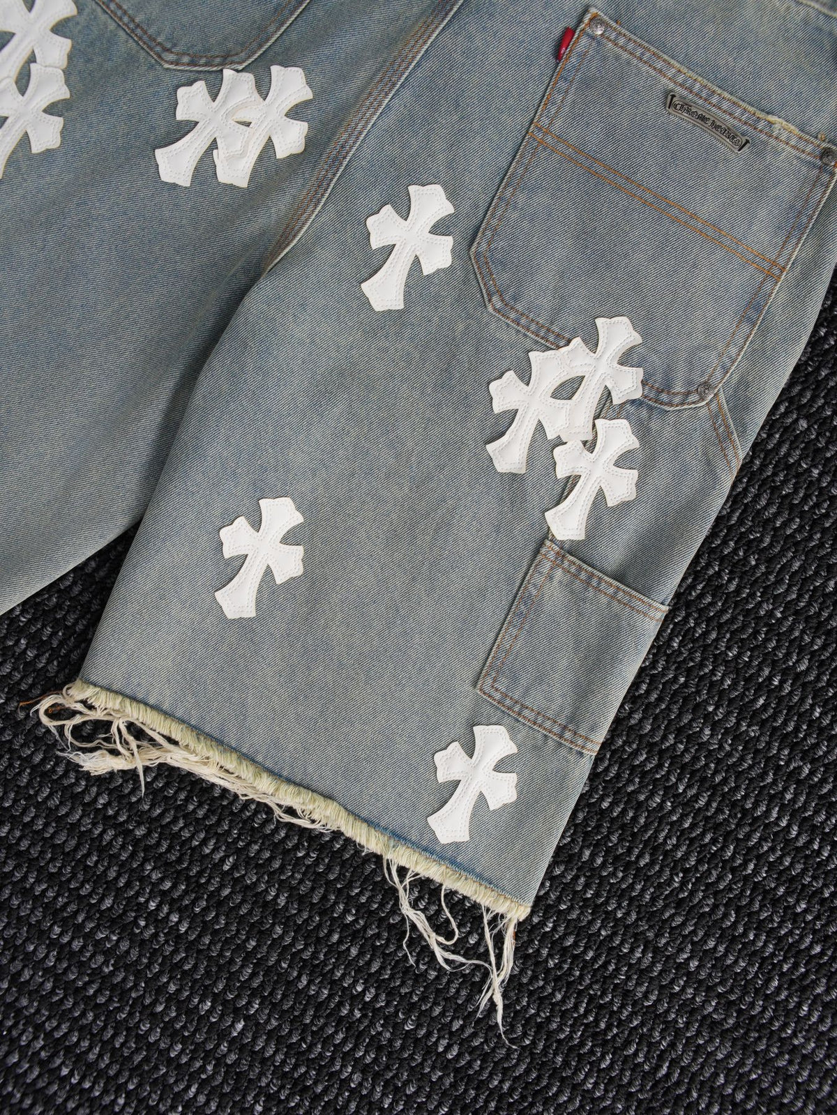 Chrome Hearts Cross Patch Light Blue Denim Shorts ¡ª detail