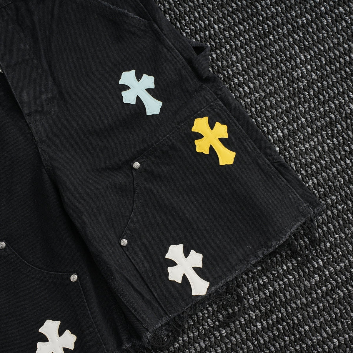 Chrome Hearts Cross Applique Black Denim Shorts ¡ª detail