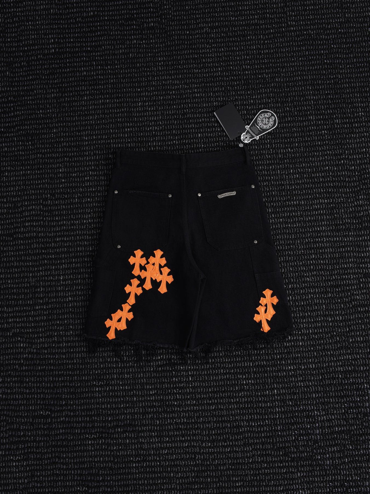 Chrome Hearts Orange Cross Patch Denim-Style Shorts ¡ª front