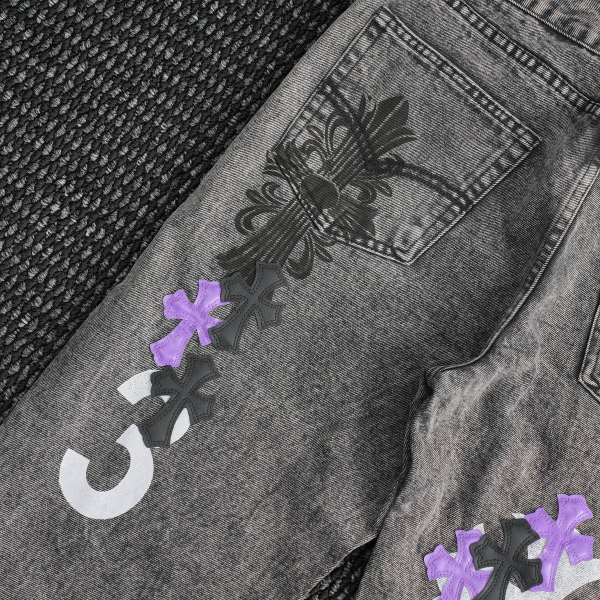 Chrome Hearts Gray Graphic Washed Jeans ¡ª detail