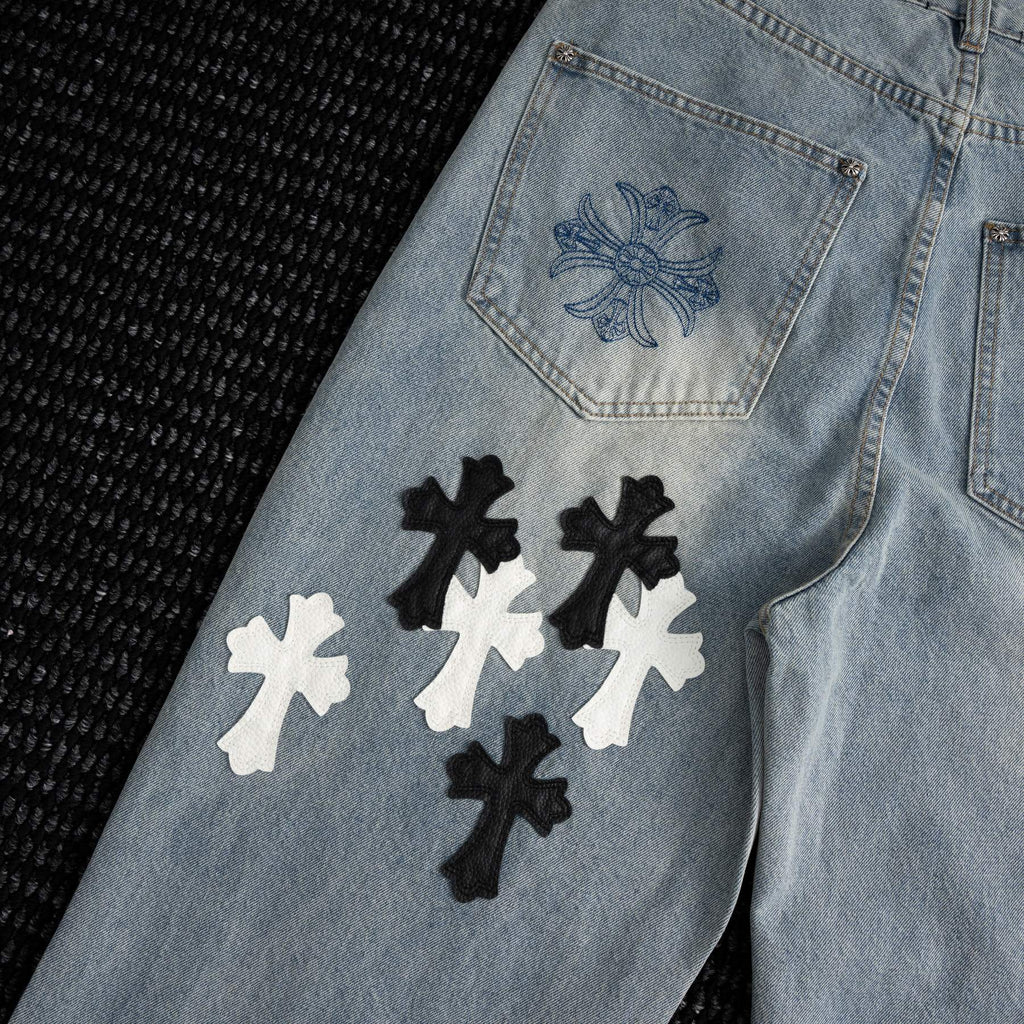 Chrome Hearts Cross Applique Light Blue Jeans ¡ª detail