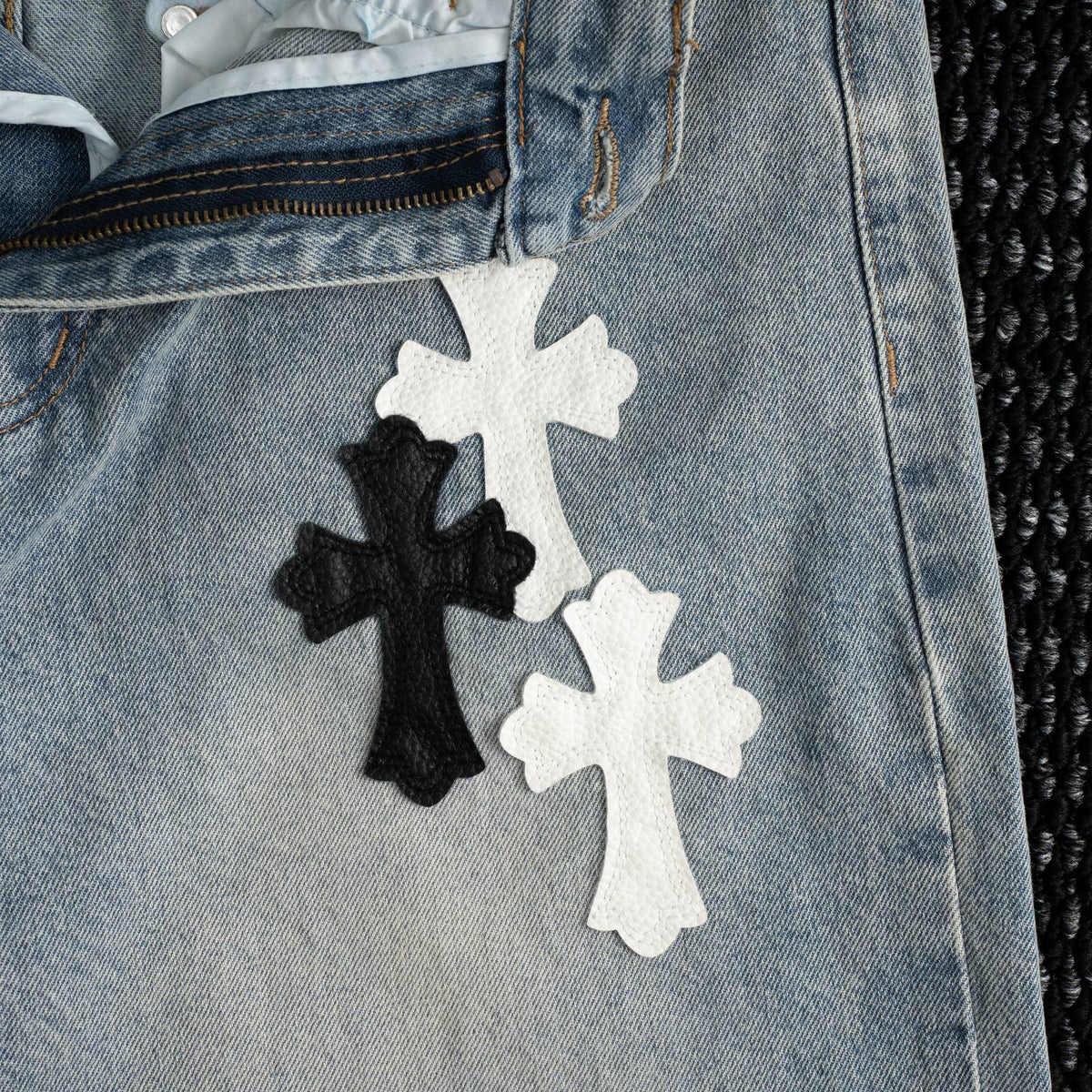 Chrome Hearts Cross Applique Light Blue Jeans ¡ª detail