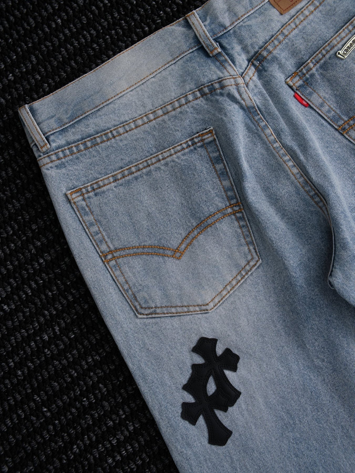 Chrome Hearts Light Blue Cross Patch Jeans ¡ª detail