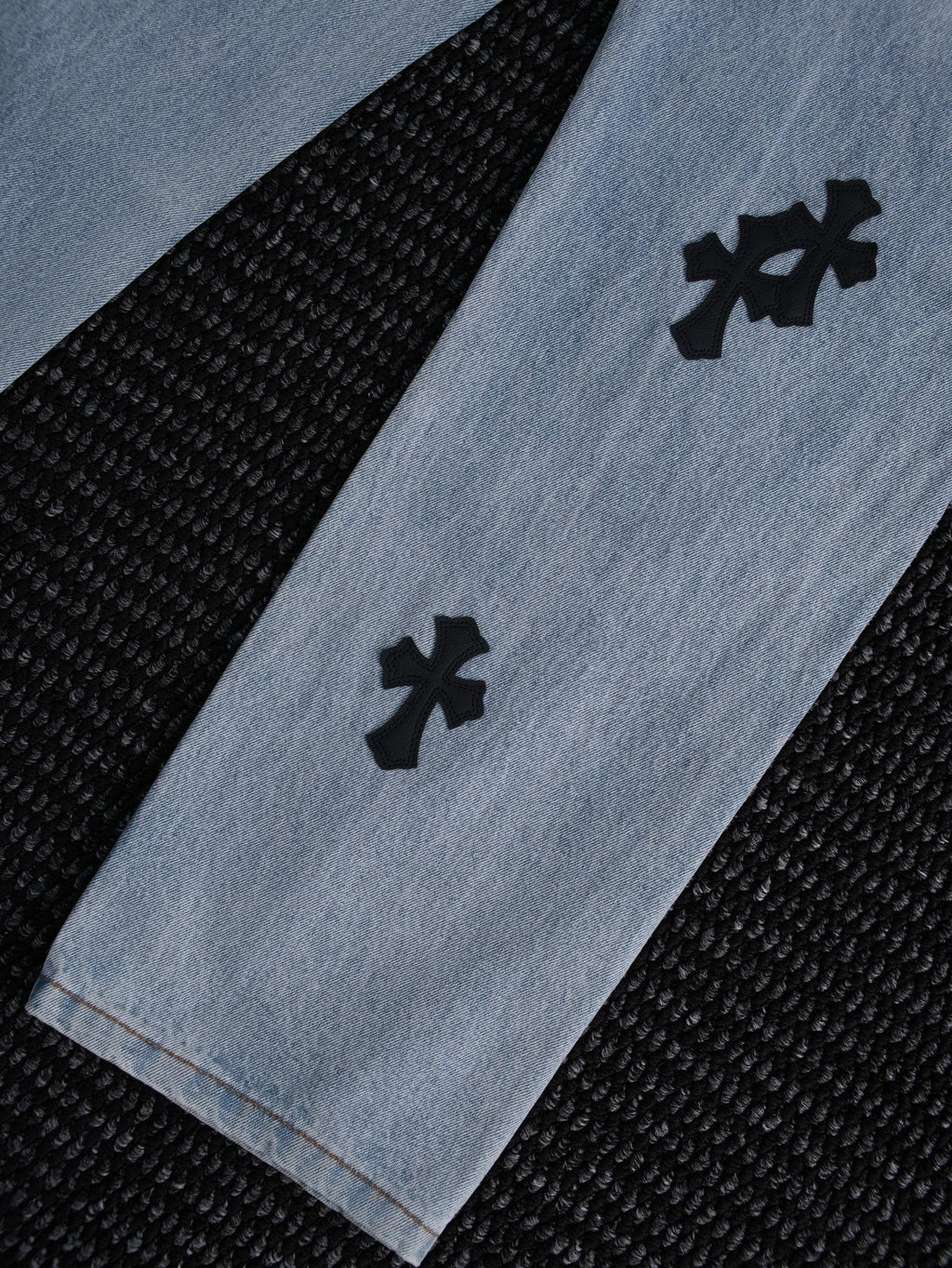 Chrome Hearts Light Blue Cross Patch Jeans ¡ª detail