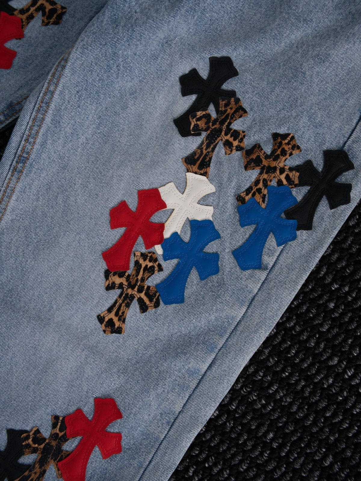 Chrome Hearts Light Blue Cross Patch Jeans ¡ª detail