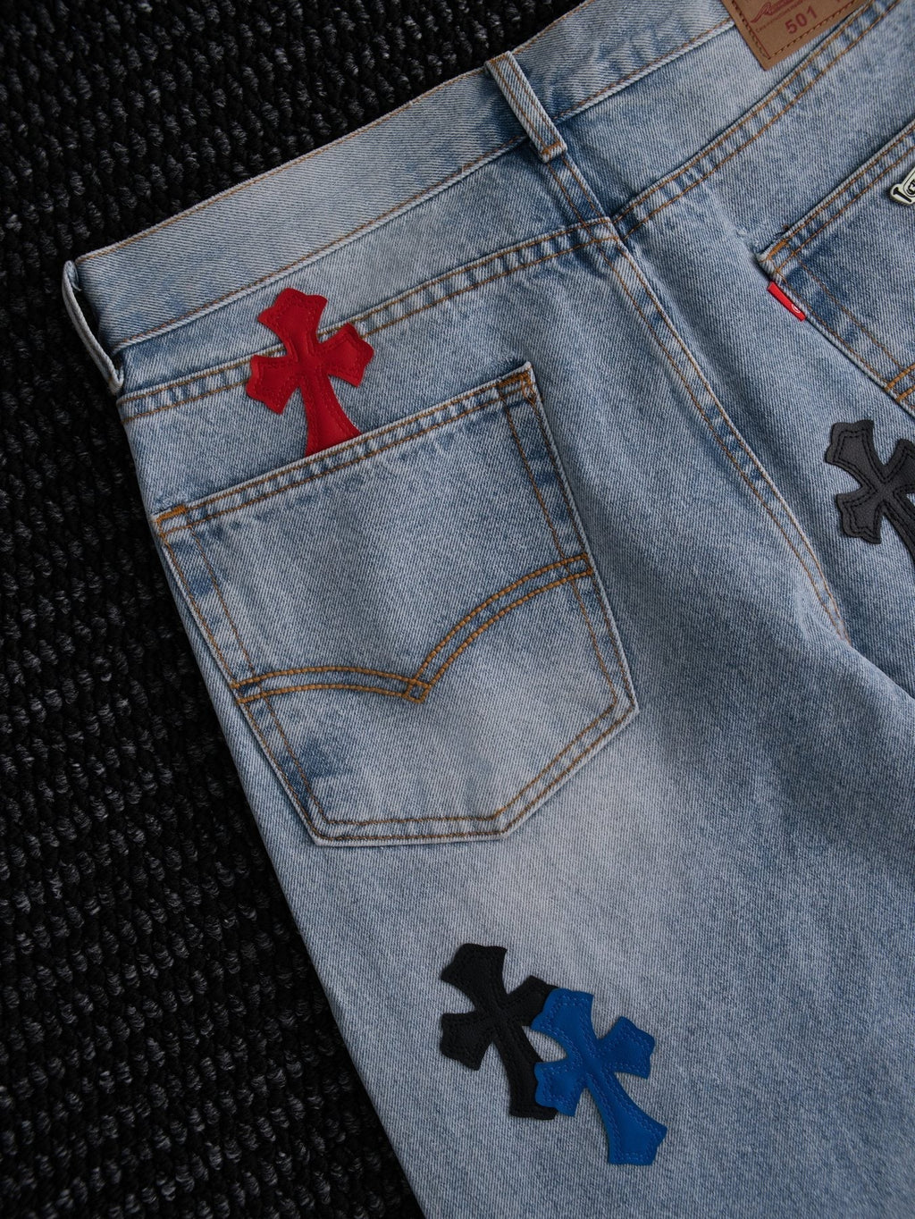 Chrome Hearts Light Blue Cross Patch Jeans ¡ª detail