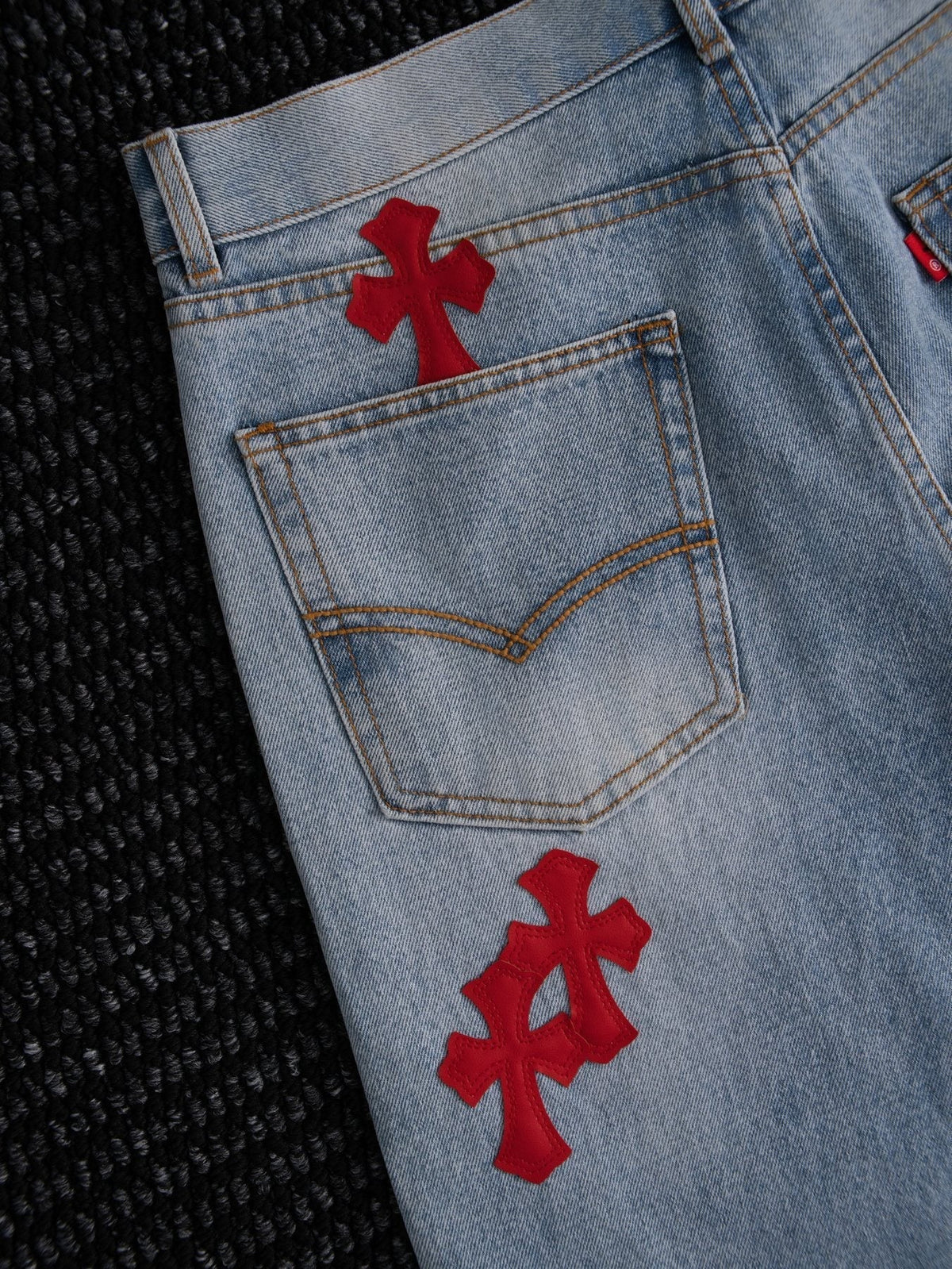 Chrome Hearts Light Blue Cross Patch Jeans ¡ª detail