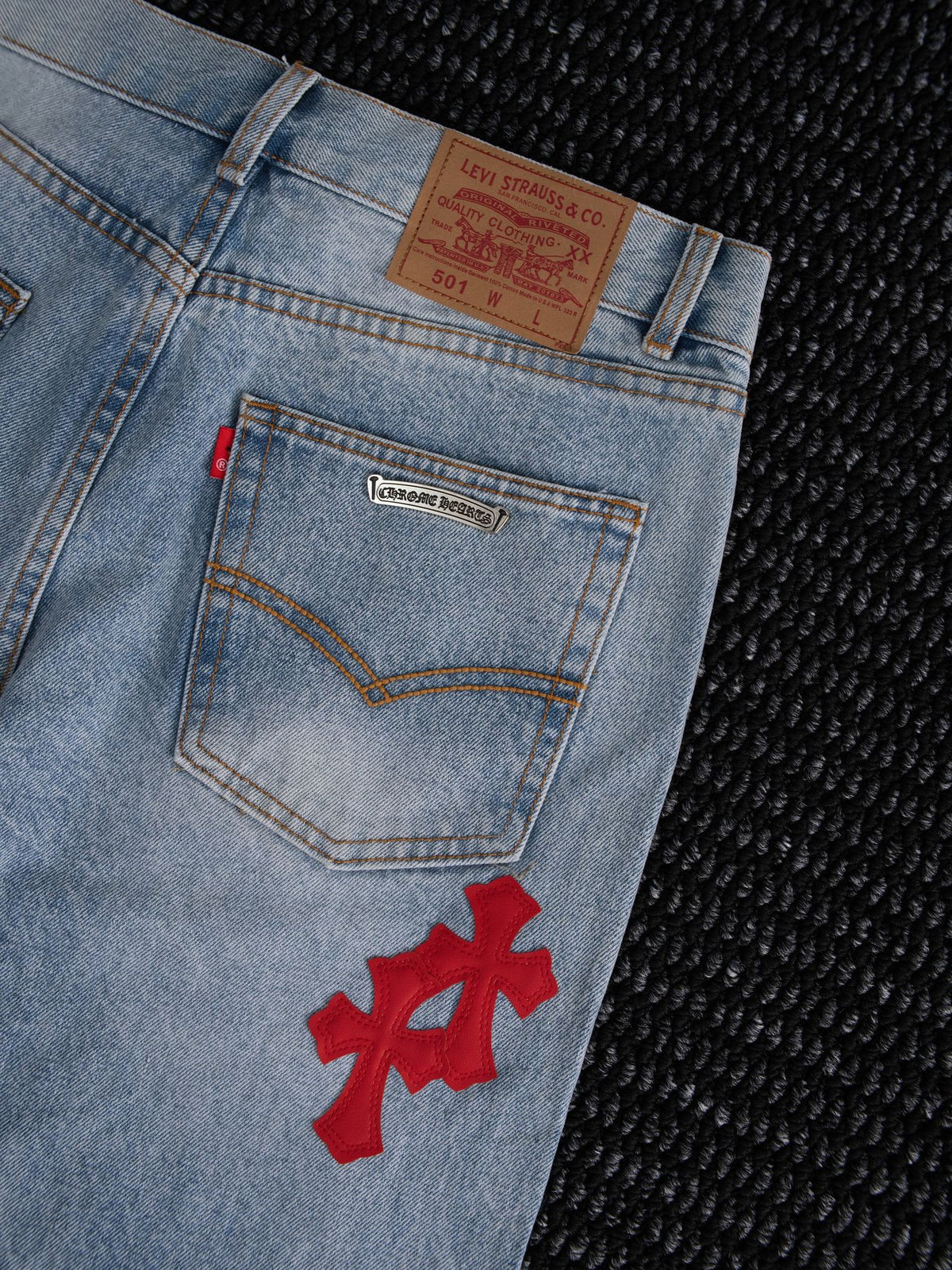 Chrome Hearts Light Blue Cross Patch Jeans ¡ª detail