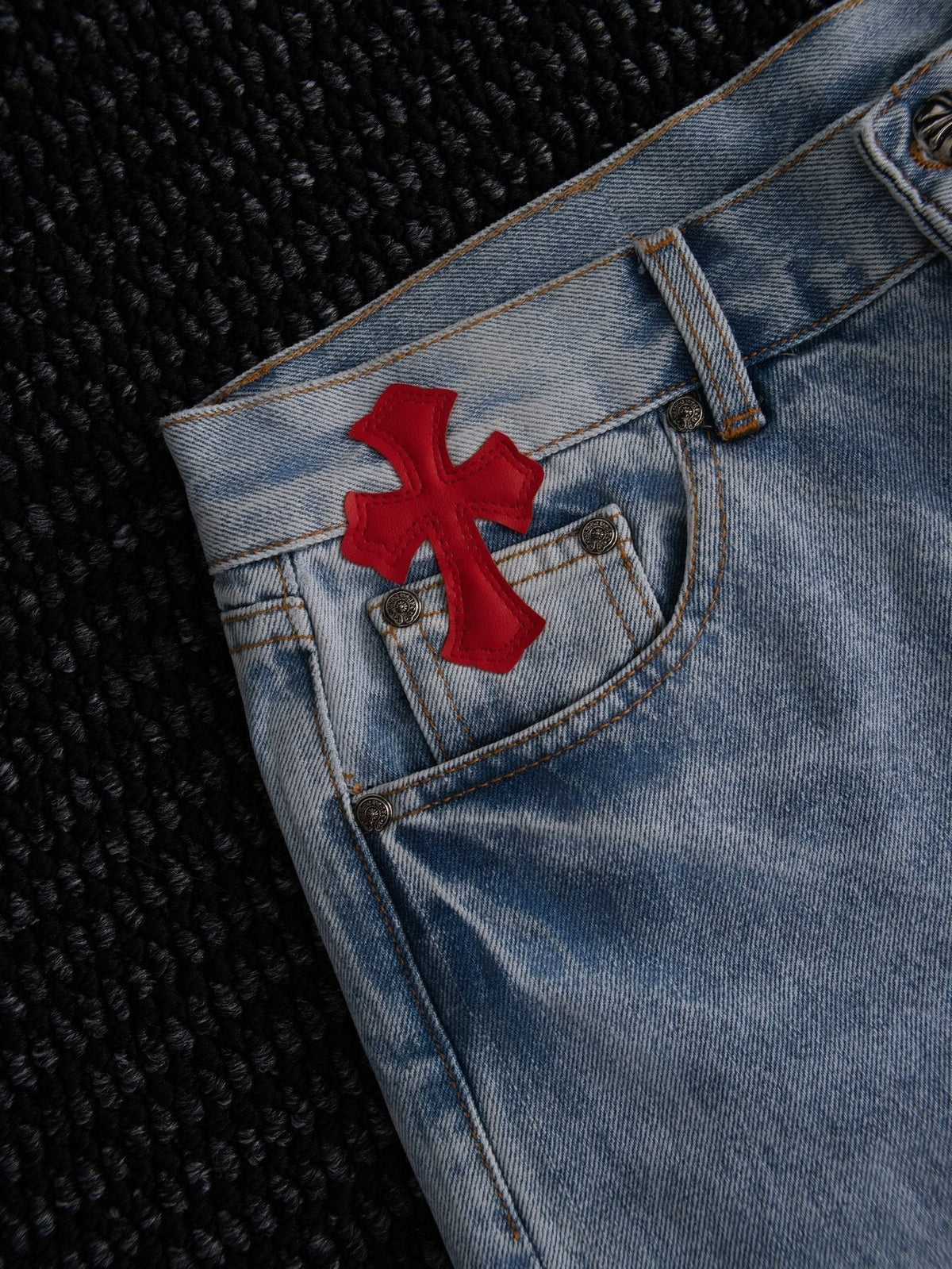 Chrome Hearts Light Blue Cross Patch Jeans ¡ª detail