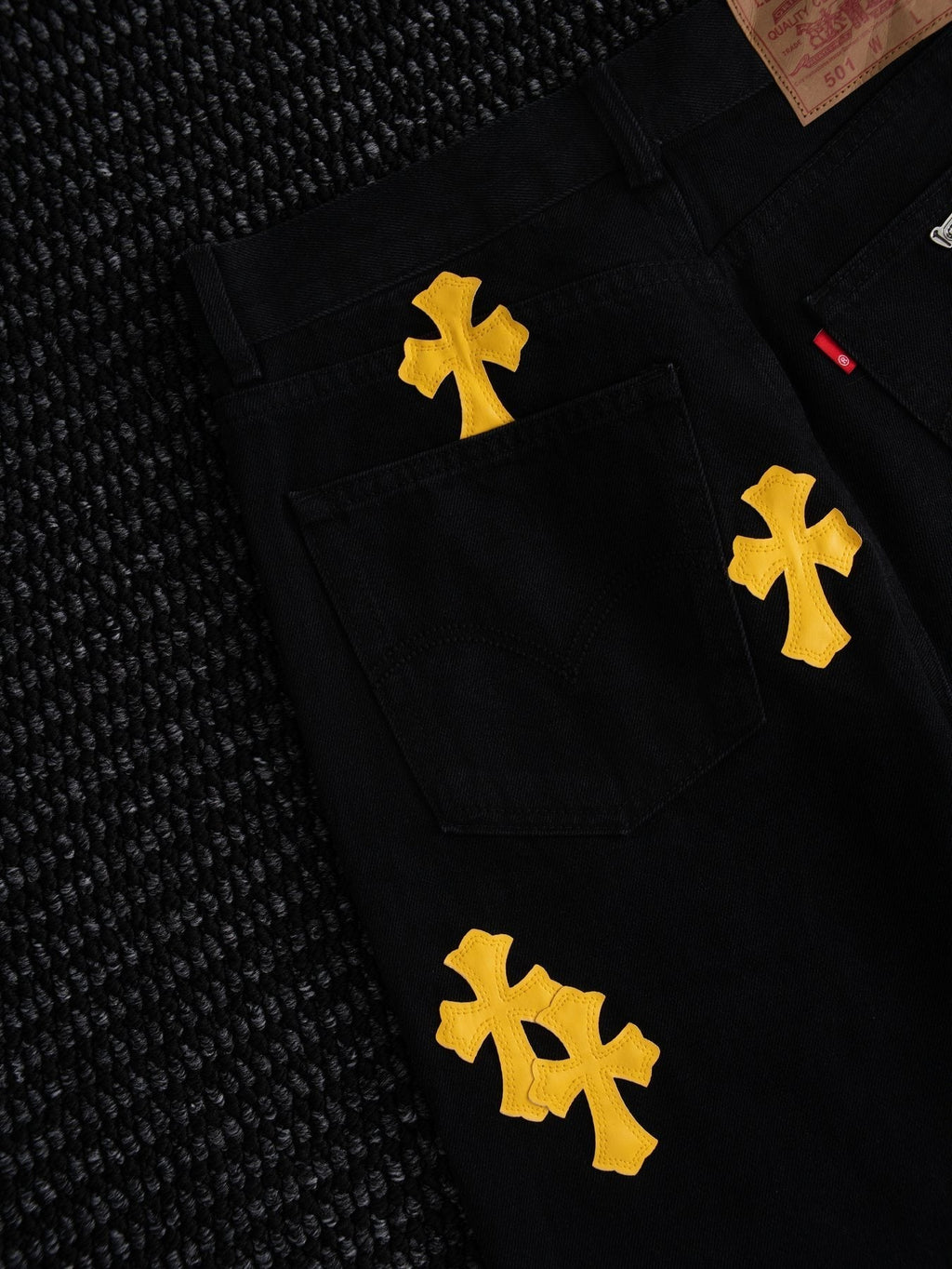 Chrome Hearts Yellow Cross Patch Black Jeans ¡ª detail