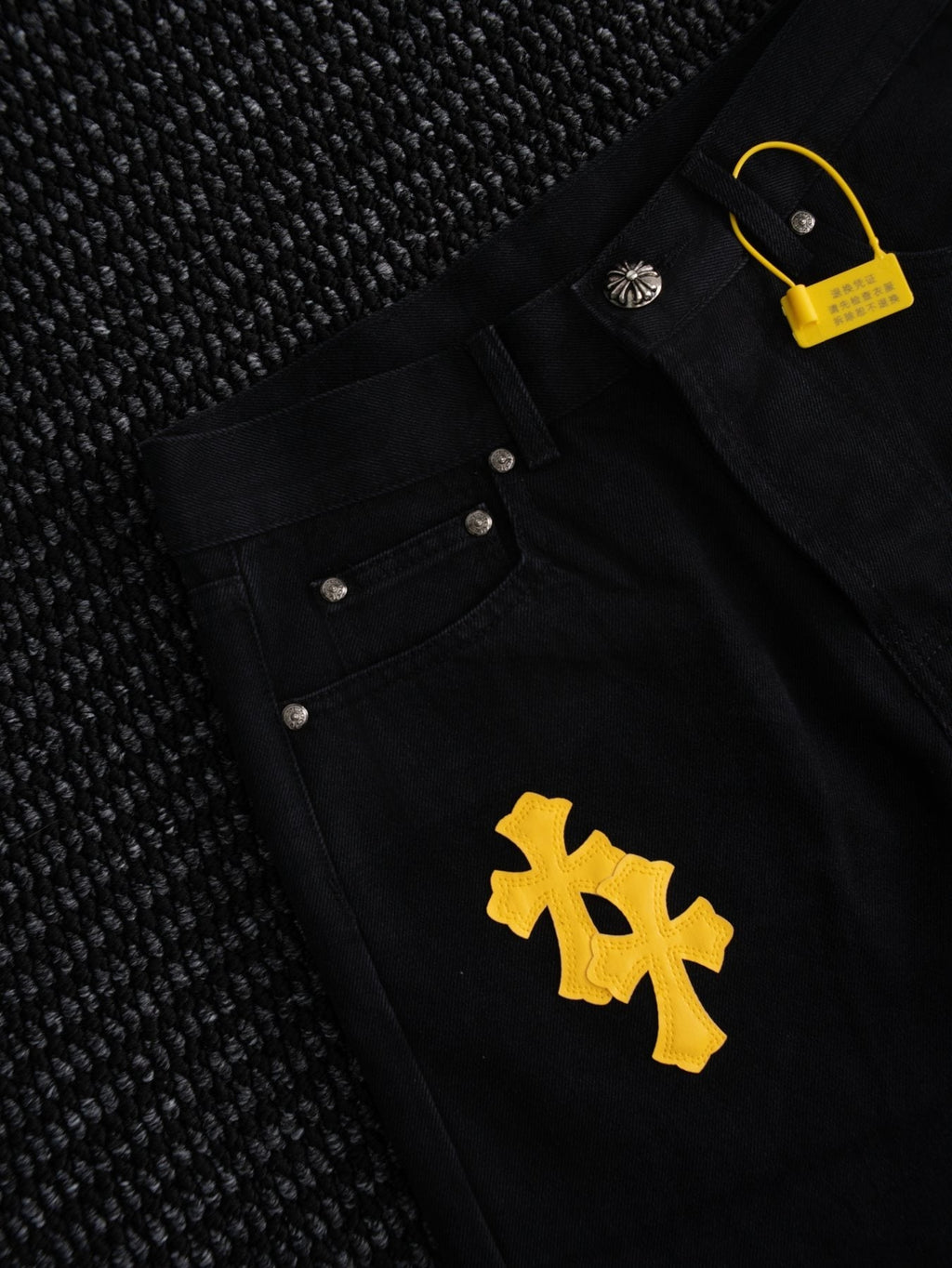 Chrome Hearts Yellow Cross Patch Black Jeans ¡ª detail