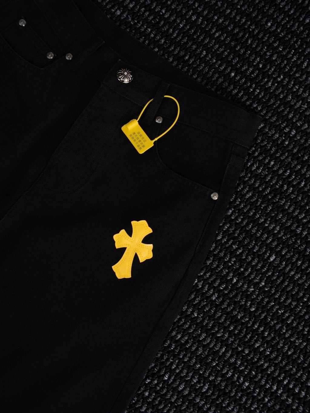 Chrome Hearts Yellow Cross Patch Black Jeans ¡ª front