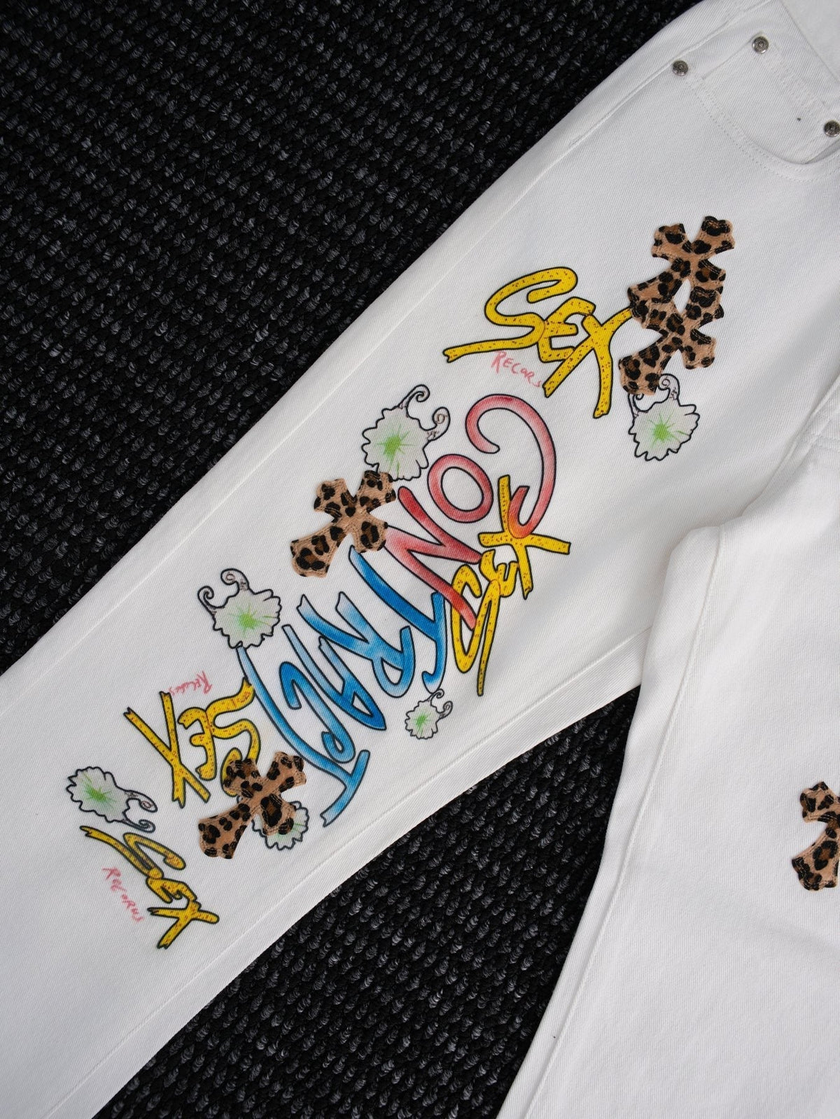 Chrome Hearts White Cross Applique Graphic Jeans ¡ª detail