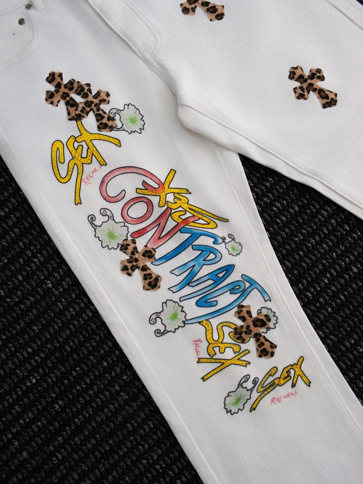 Chrome Hearts White Cross Applique Graphic Jeans ¡ª detail