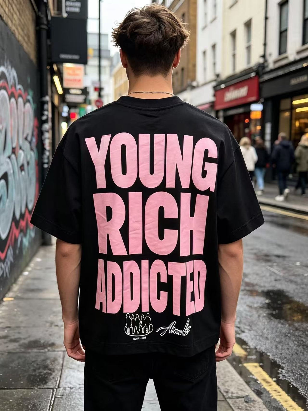 ASAALL Young Rich Addicted Portrait Graphic T-Shirt ¡ª model