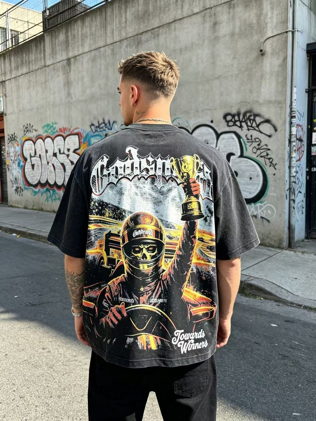 Godspeed Racing Skull Trophy Graphic T-Shirt ¡ª model