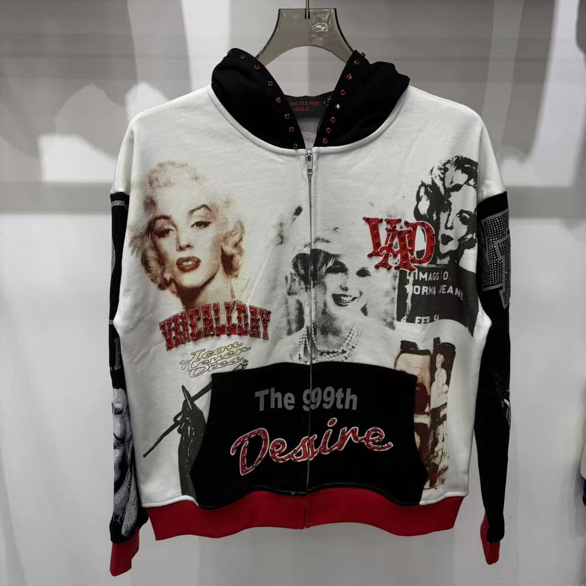 VARE ALL DAY Colorblock Rhinestone Zip Hoodie ¡ª front