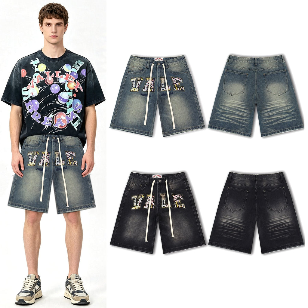 Valley Dreams Plaid Appliqu¨¦ Rhinestone Denim Shorts ¡ª context