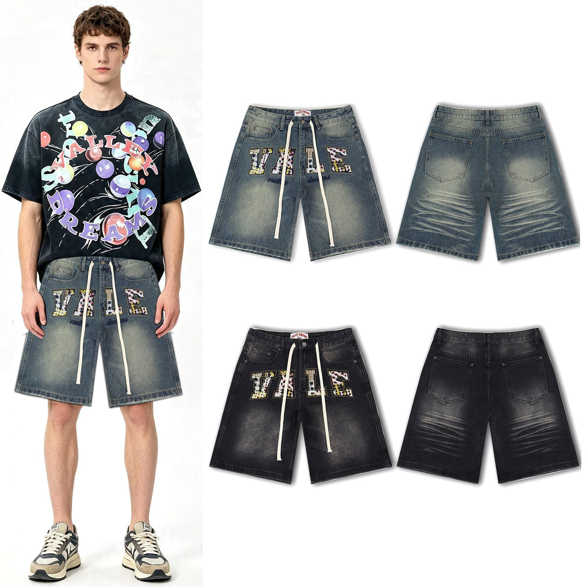 Valley Dreams Plaid Appliqu¨¦ Rhinestone Denim Shorts ¡ª context