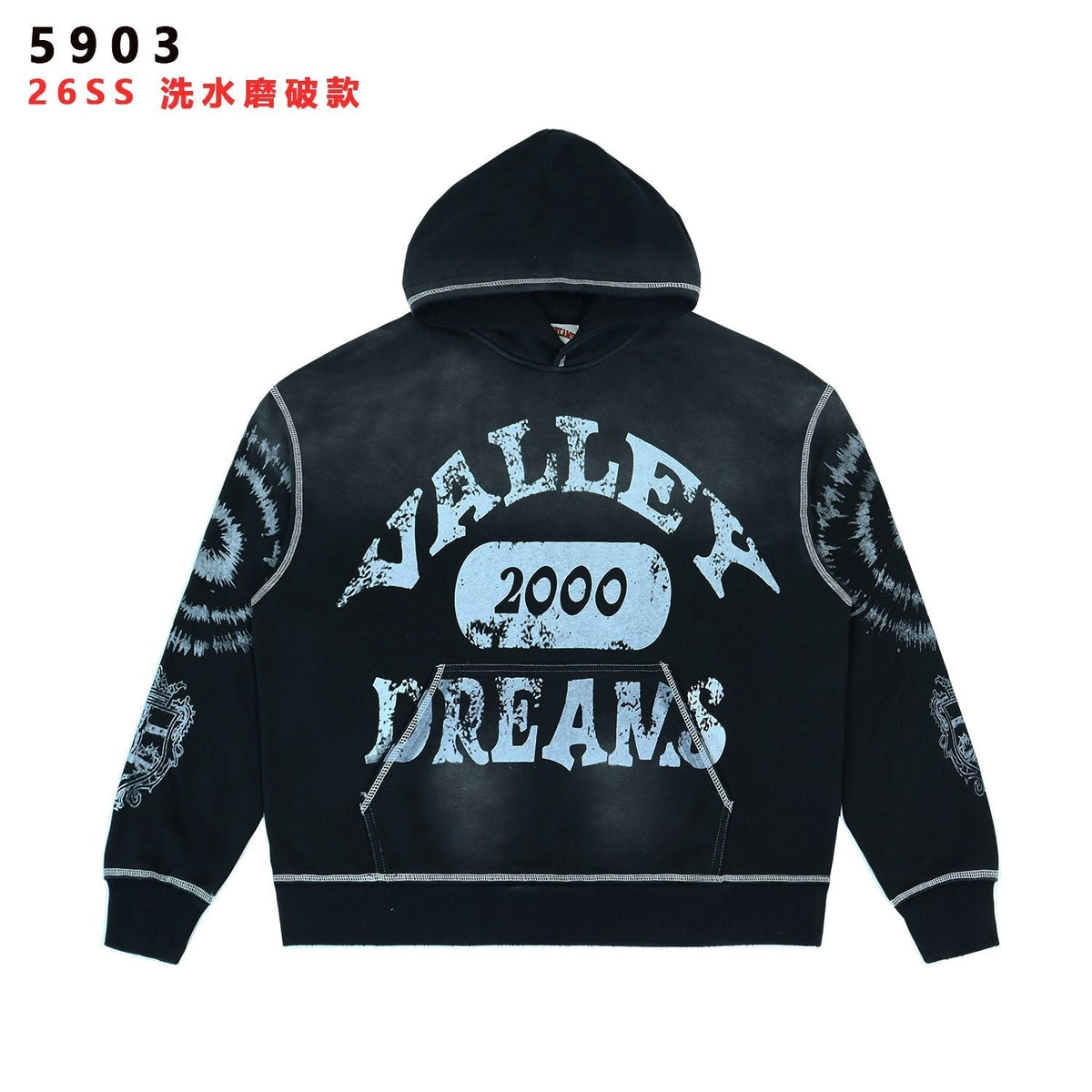 Valley Dreams 2000 Washed Black Graphic Hoodie ¡ª hero
