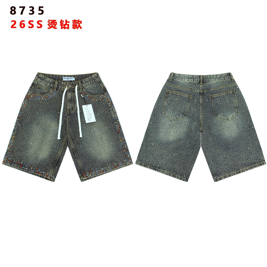 VALLEY Rhinestone Splatter Washed Denim Shorts ¡ª hero