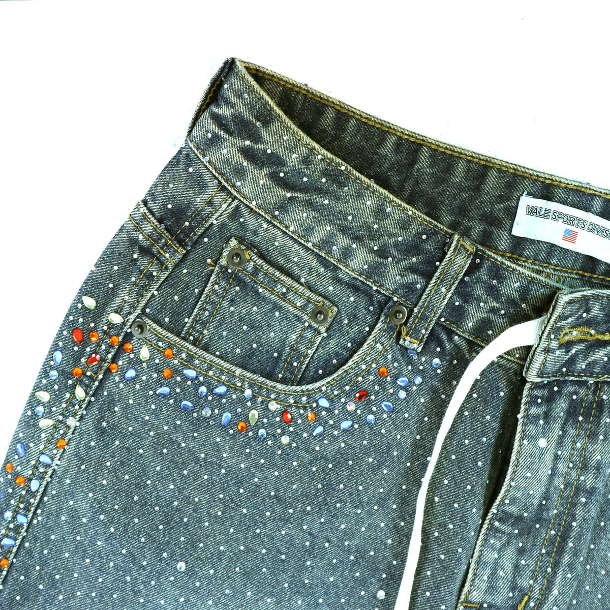 VALLEY Rhinestone Splatter Washed Denim Shorts ¡ª detail