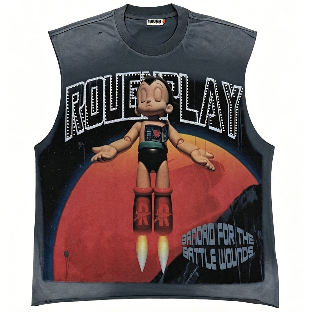 Rough Play Cartoon Graphic Sleeveless T-Shirt ¡ª front
