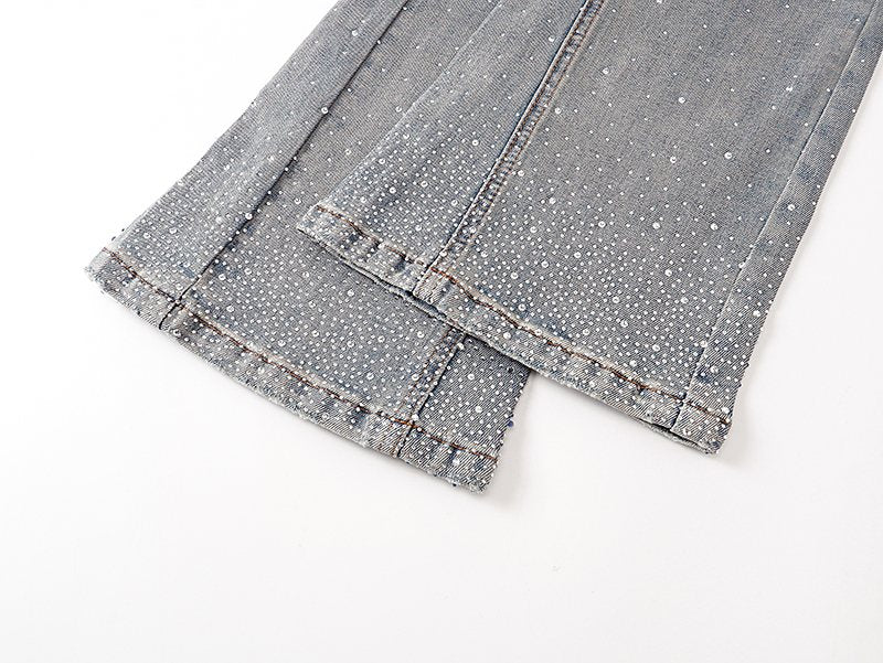 VALABASAS Light Blue Rhinestone Flared Jeans ¡ª detail