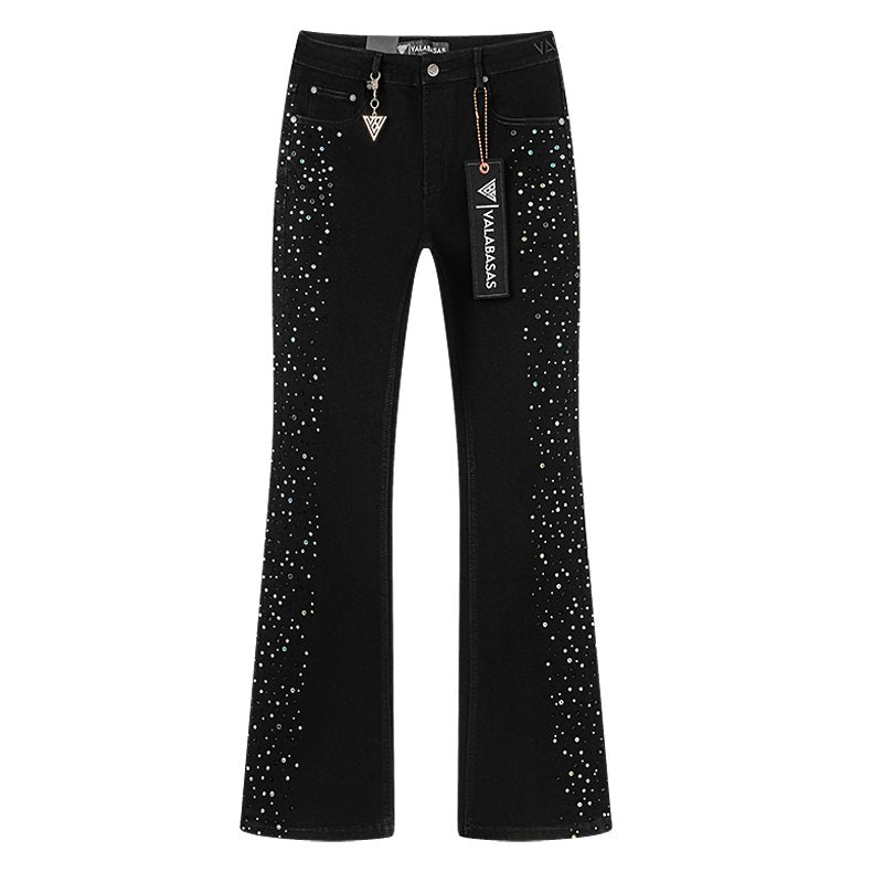 VALABASAS Rhinestone Embellished Black Flared Jeans ¡ª hero