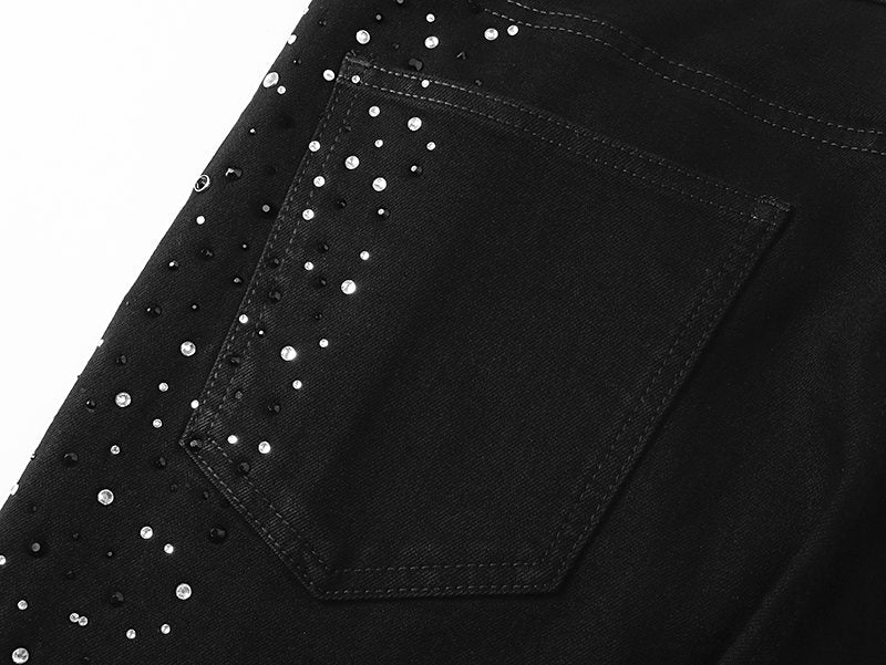 VALABASAS Rhinestone Embellished Black Flared Jeans ¡ª detail