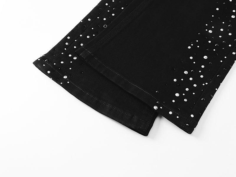 VALABASAS Rhinestone Embellished Black Flared Jeans ¡ª detail