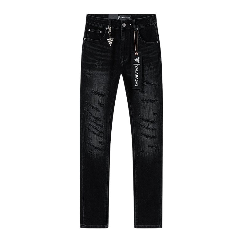 VALABASAS Washed Black Distressed Jeans ¡ª front